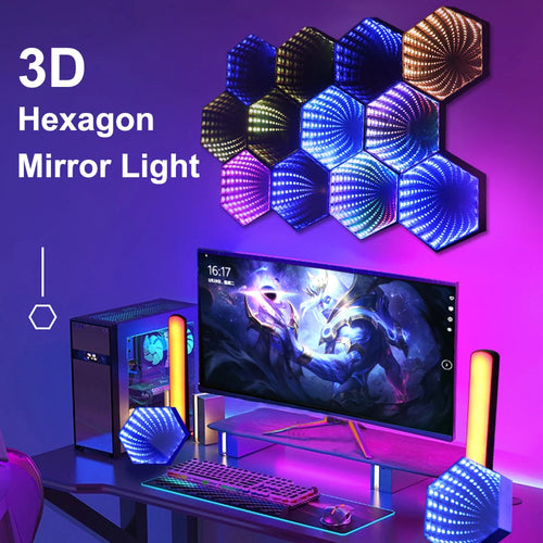 3D Hexagon Mirror Wall Light